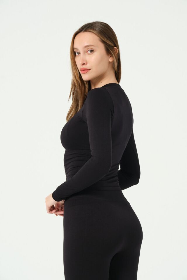 Yuvarlak Yaka Uzun Kollu Seamless Crop