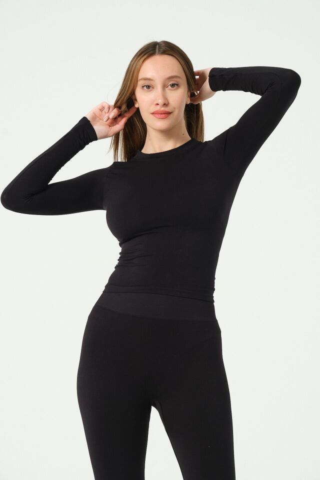 Yuvarlak Yaka Uzun Kollu Seamless Crop
