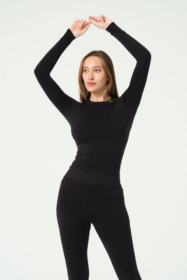 Yuvarlak Yaka Uzun Kollu Seamless Crop
