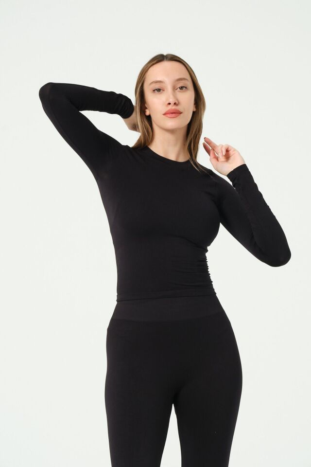 Yuvarlak Yaka Uzun Kollu Seamless Crop