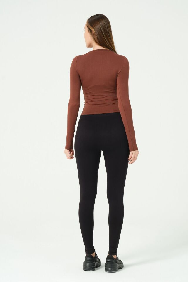 Yuvarlak Yaka Uzun Kollu Seamless Crop