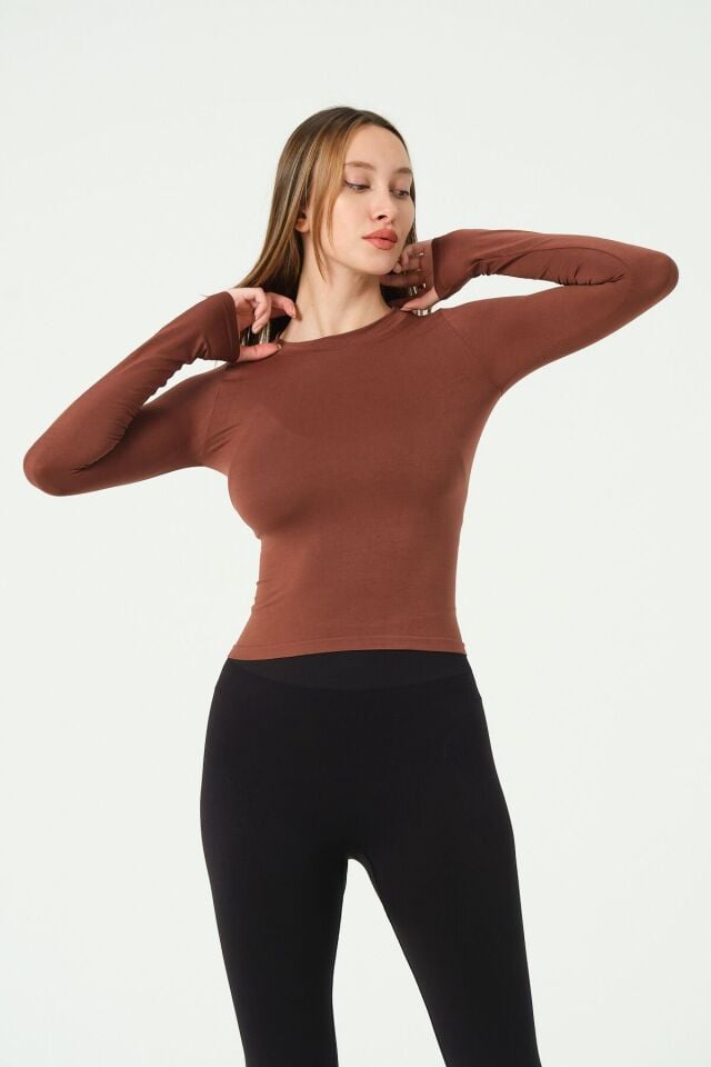 Yuvarlak Yaka Uzun Kollu Seamless Crop