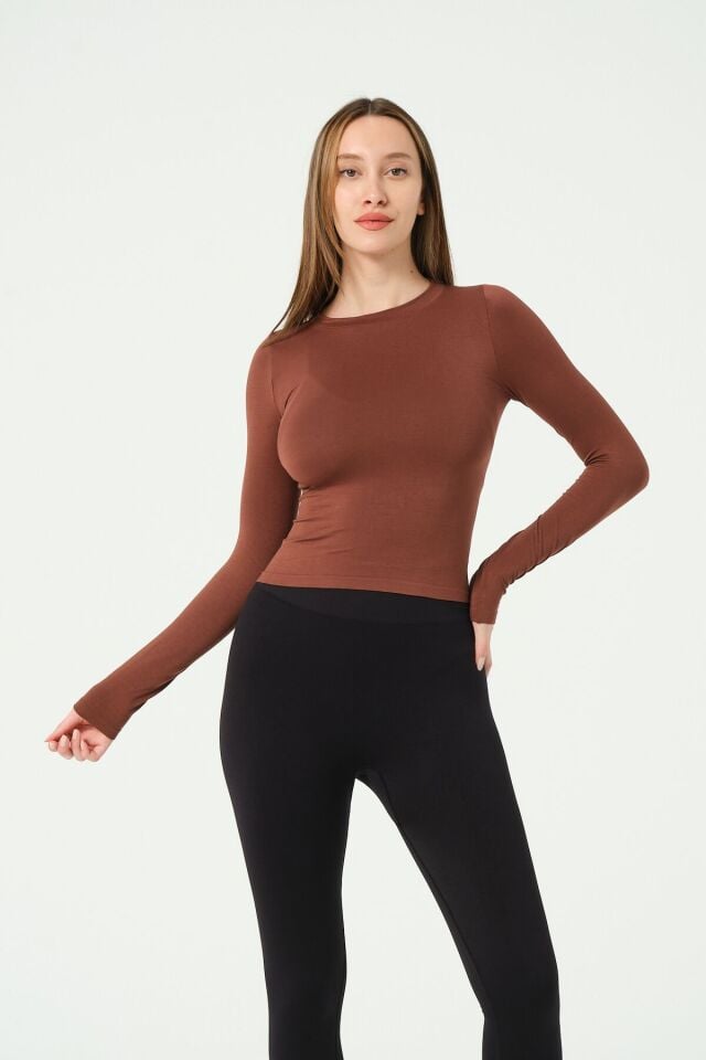 Yuvarlak Yaka Uzun Kollu Seamless Crop