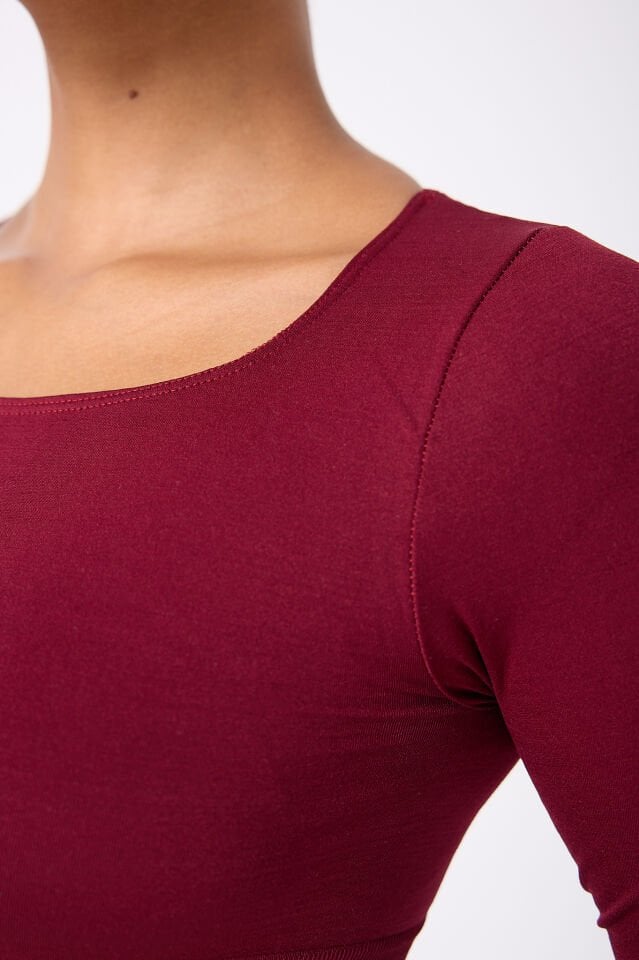 Kare Yaka Uzun Kollu Crop Top Seamless