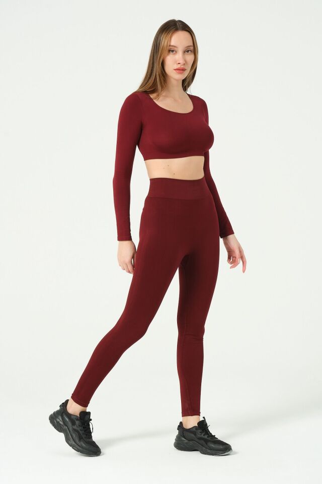 Kare Yaka Uzun Kollu Crop Top Seamless