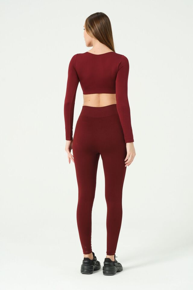Kare Yaka Uzun Kollu Crop Top Seamless