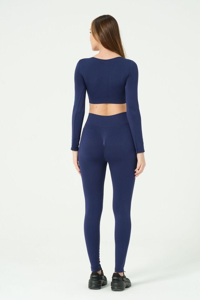 Kare Yaka Uzun Kollu Crop Top Seamless