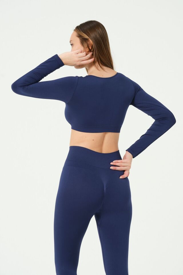Kare Yaka Uzun Kollu Crop Top Seamless