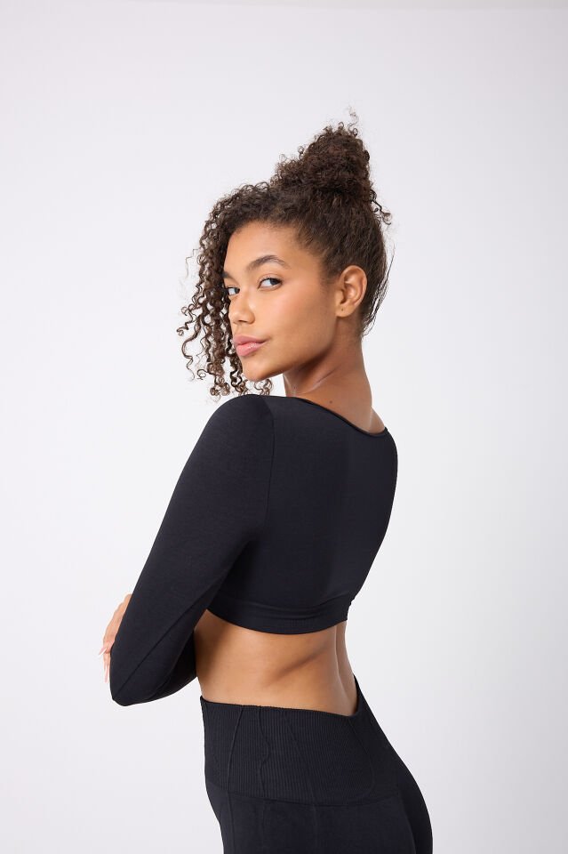 Kare Yaka Uzun Kollu Crop Top Seamless