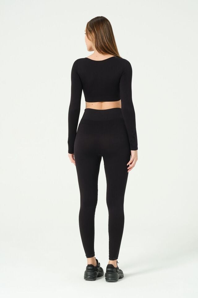 Kare Yaka Uzun Kollu Crop Top Seamless