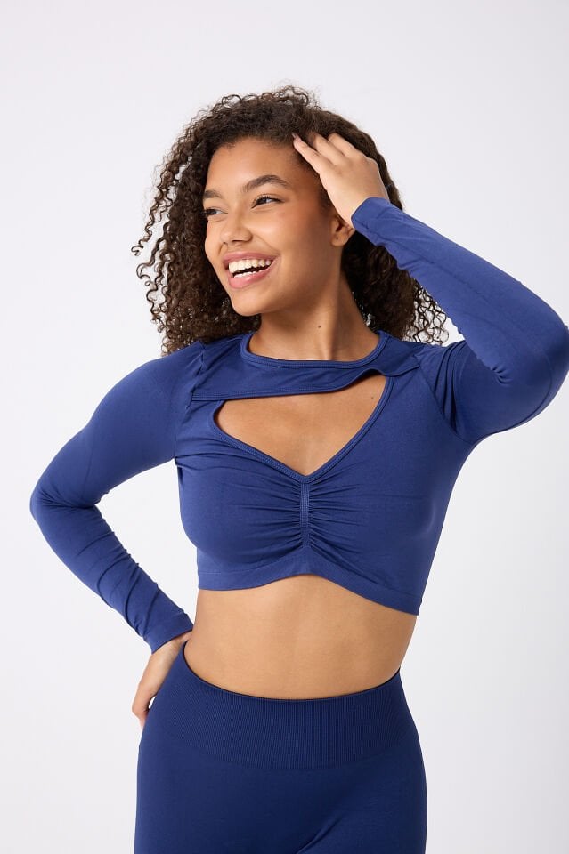 Kadın Uzun Kollu Göğsü Açık Dikişsiz Crop Top