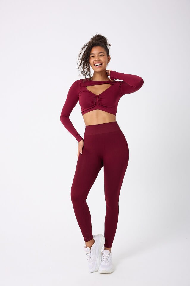 Uzun Kollu Önü Açık Crop Top