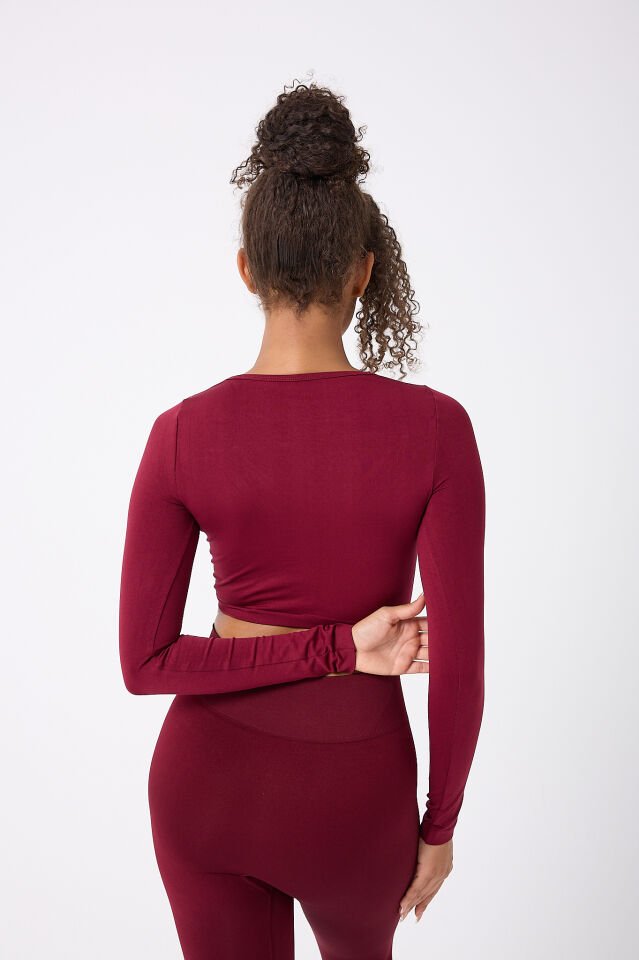 Uzun Kollu Önü Açık Crop Top