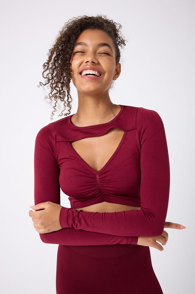 Uzun Kollu Önü Açık Crop Top