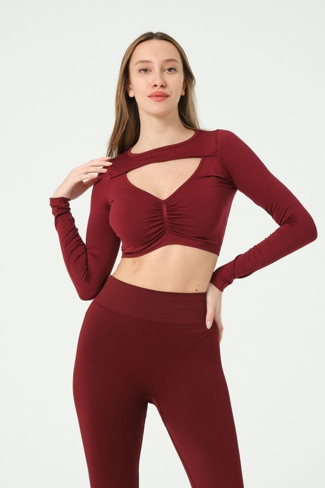 Uzun Kollu Önü Açık Crop Top