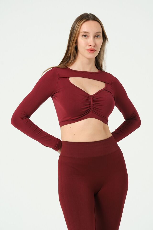 Uzun Kollu Önü Açık Crop Top