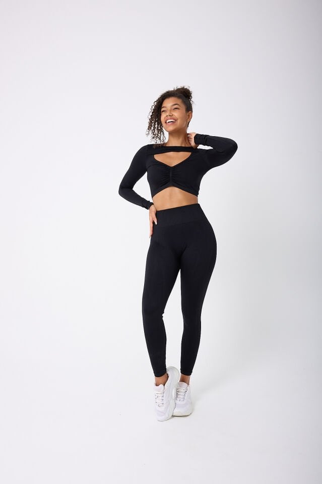 Uzun Kollu Önü Açık Crop Top