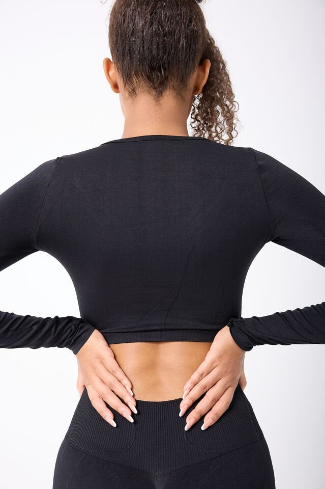 Uzun Kollu Önü Açık Crop Top