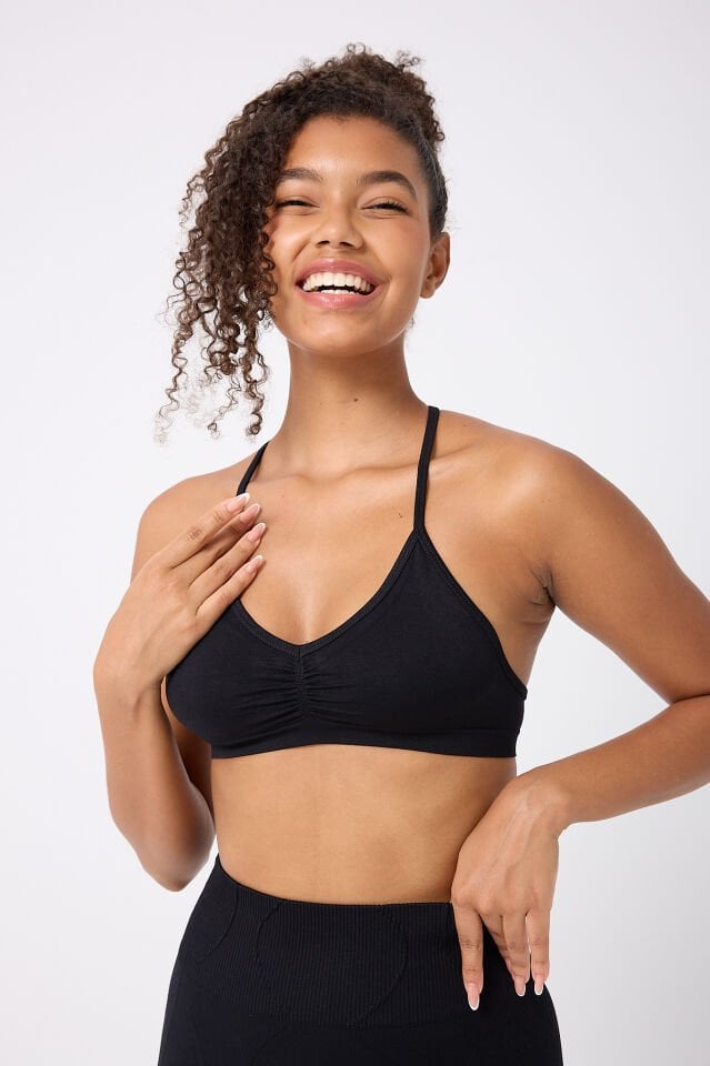 Dikişsiz Sporcu Sırt Detaylı Askılı Crop Büstiyer