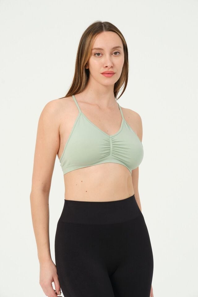 Dikişsiz Sporcu Sırt Detaylı Askılı Crop Büstiyer