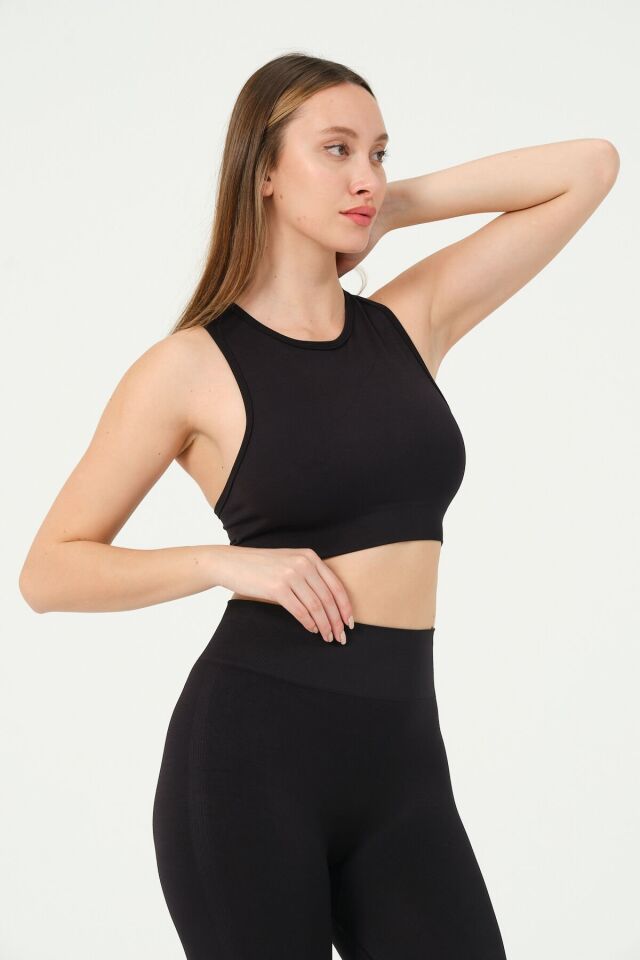 Sırtı Çapraz İpli Crop Top Seamless