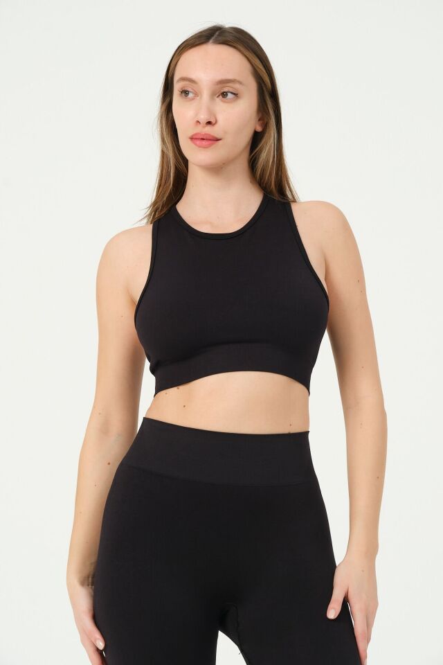 Sırtı Çapraz İpli Crop Top Seamless
