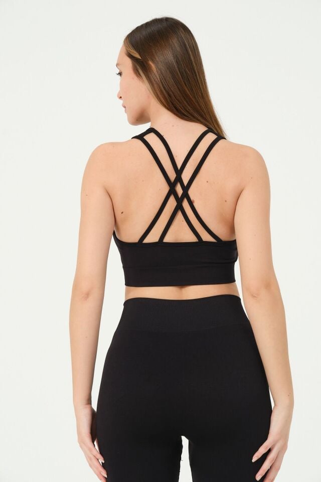 Sırtı Çapraz İpli Crop Top Seamless