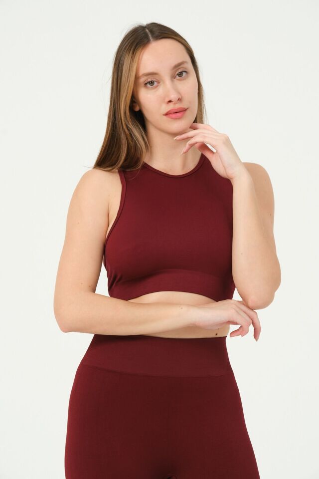 Sırtı Çapraz İpli Crop Top Seamless
