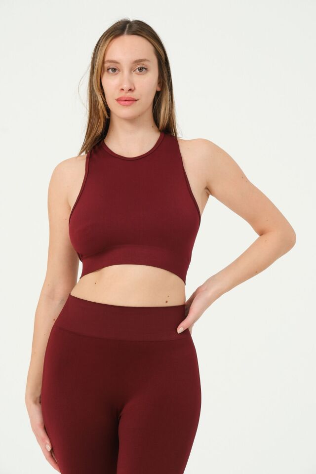 Sırtı Çapraz İpli Crop Top Seamless