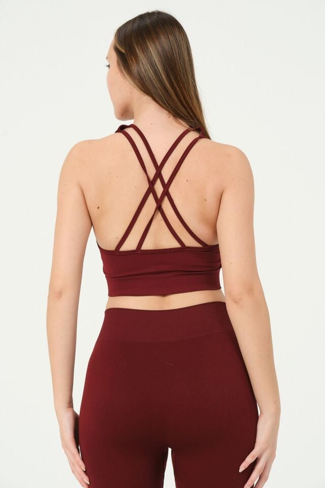 Sırtı Çapraz İpli Crop Top Seamless