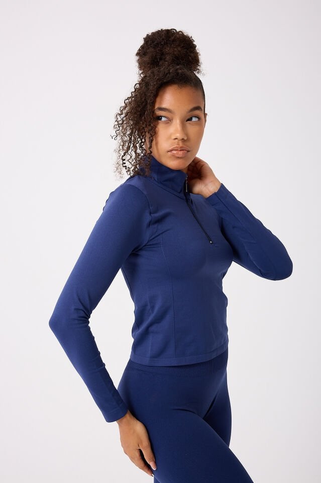 Fermuarlı Spor Crop Top Dikişsiz