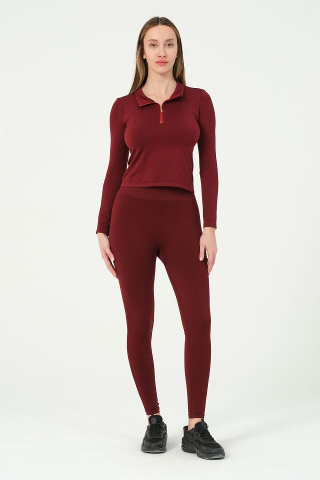 Fermuarlı Uzun Kollu Crop Top