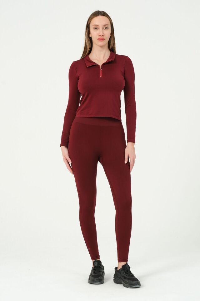 Fermuarlı Uzun Kollu Crop Top