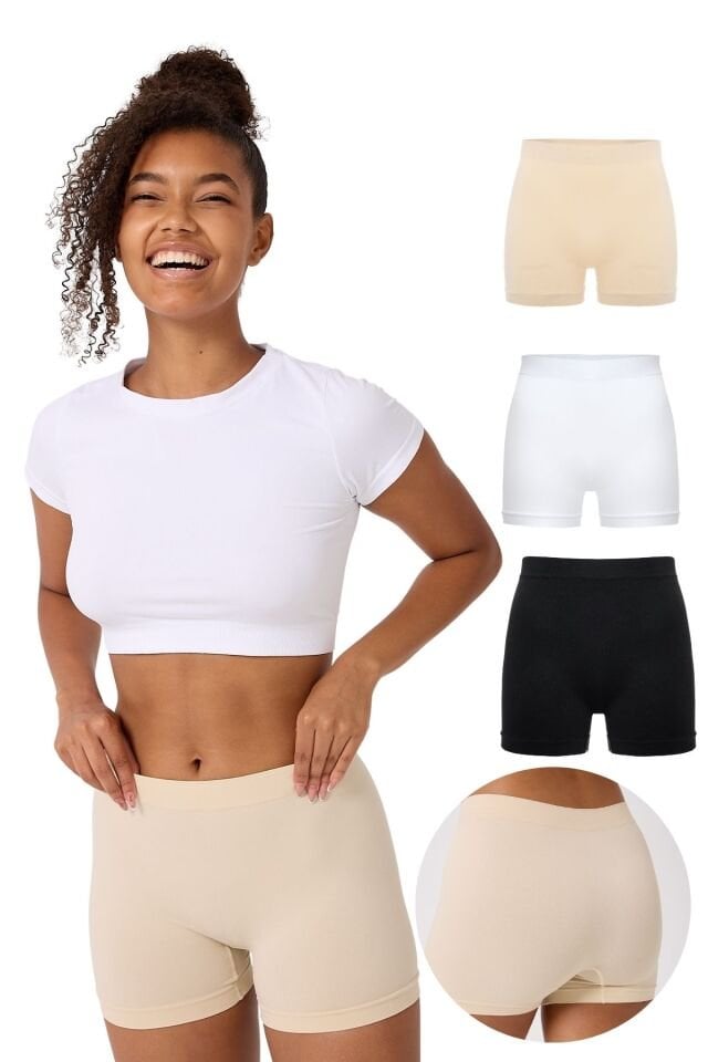 3'lü Kadın Dikişsiz Basic Boxer