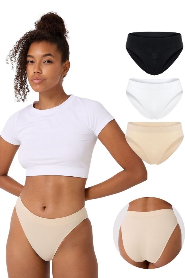 3'lü Kadın Dikişsiz Basic Slip Külot