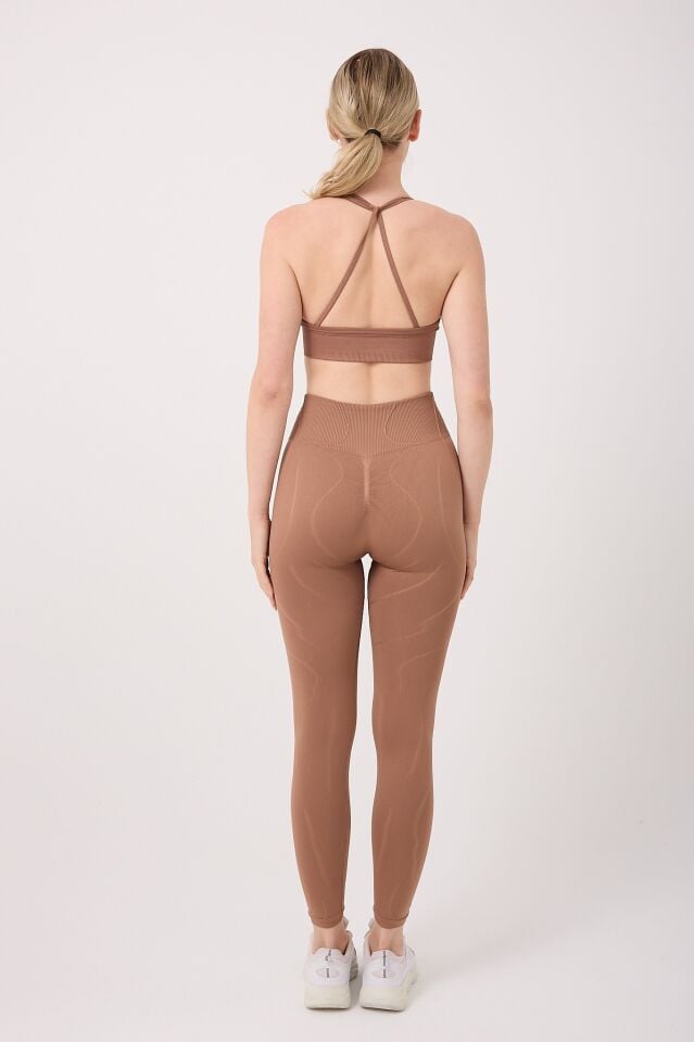 Wick Çizgili Arkası Toplamalı Toparlayıcı Etkili Yüksek Bel Tayt Seamless