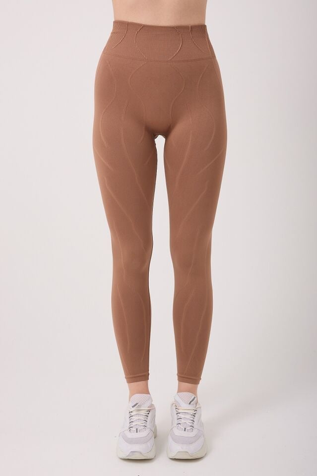 Wick Çizgili Arkası Toplamalı Toparlayıcı Etkili Yüksek Bel Tayt Seamless