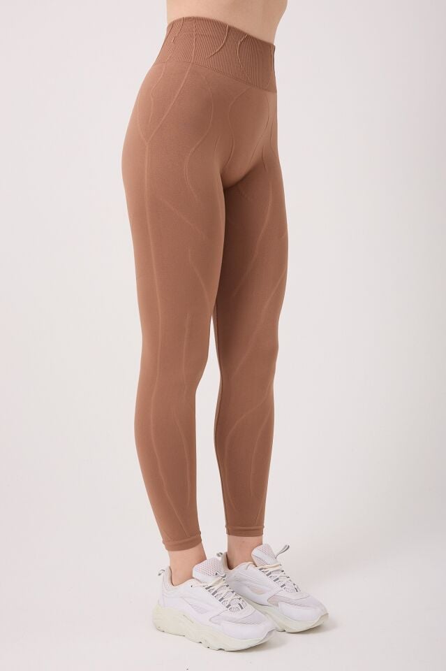 Wick Çizgili Arkası Toplamalı Toparlayıcı Etkili Yüksek Bel Tayt Seamless