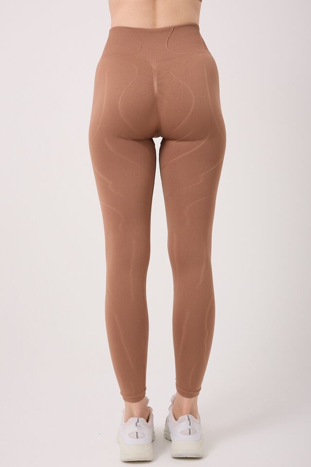 Wick Çizgili Arkası Toplamalı Toparlayıcı Etkili Yüksek Bel Tayt Seamless