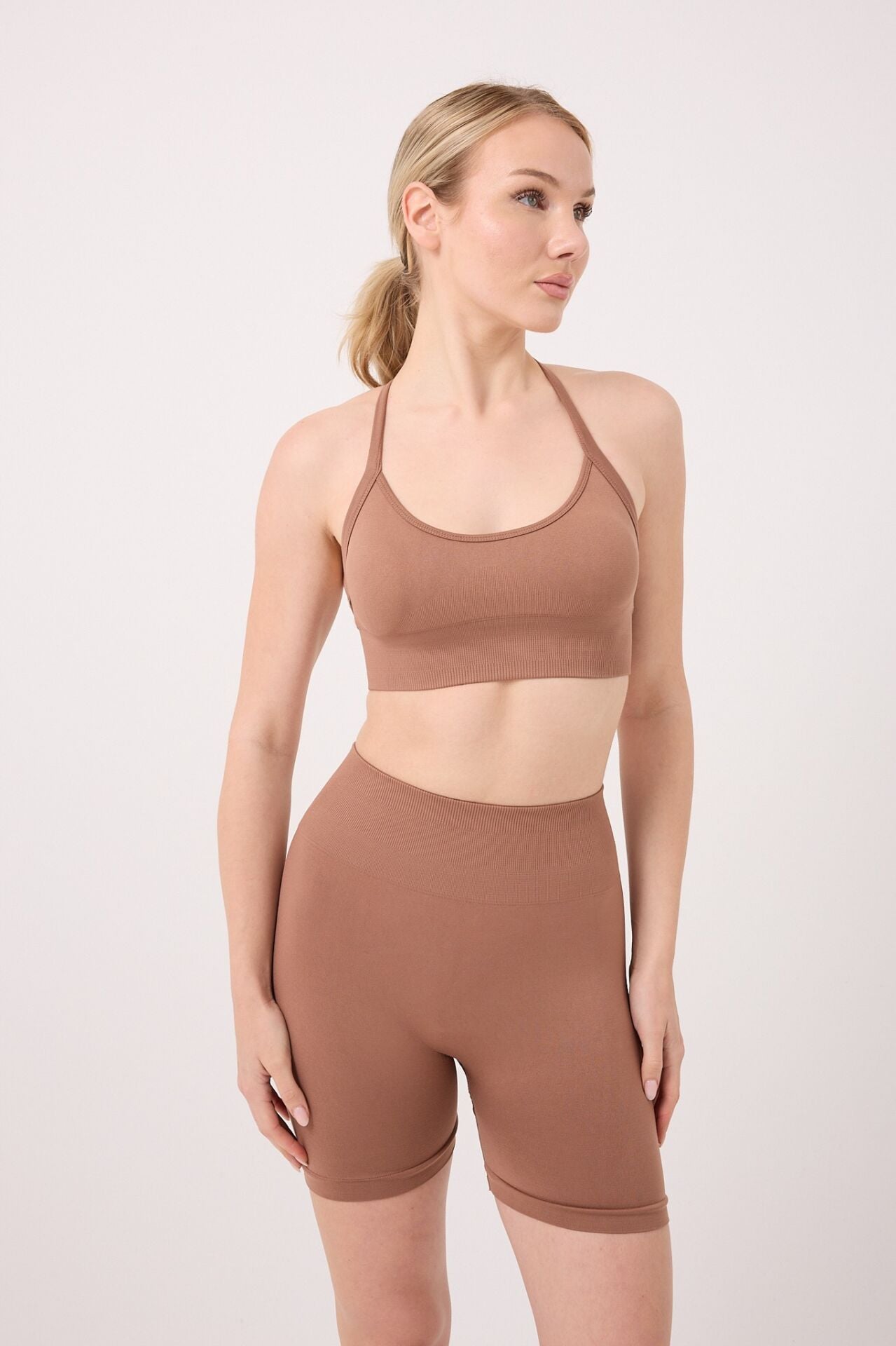 Kadın Yüksek Bel Toparlayıcı Arkası Toplamalı Dikişsiz Biker Şort Tayt