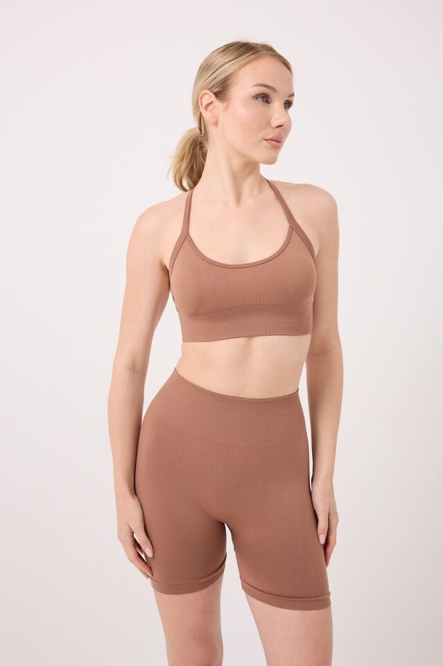 Kadın Yüksek Bel Toparlayıcı Arkası Toplamalı Dikişsiz Biker Şort Tayt