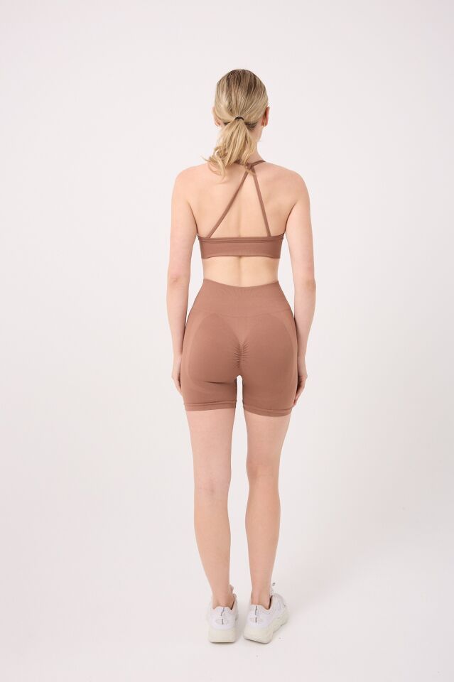 Kadın Yüksek Bel Toparlayıcı Arkası Toplamalı Dikişsiz Biker Şort Tayt