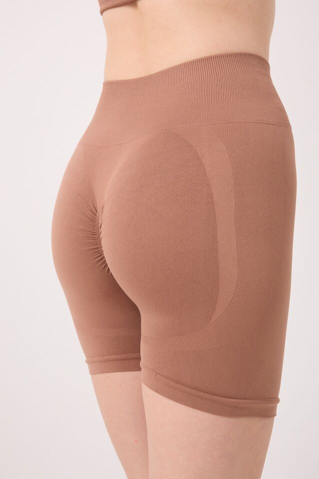 Kadın Yüksek Bel Toparlayıcı Arkası Toplamalı Dikişsiz Biker Şort Tayt