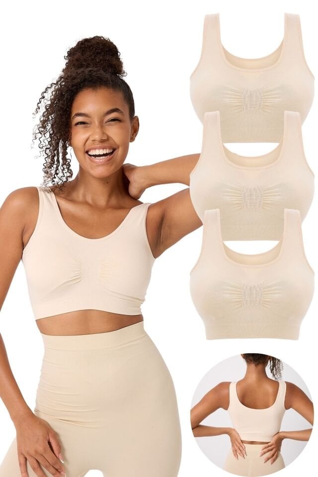 3'lü Kadın Dikişsiz Kalın Askılı Esnek Pedli Büstiyer