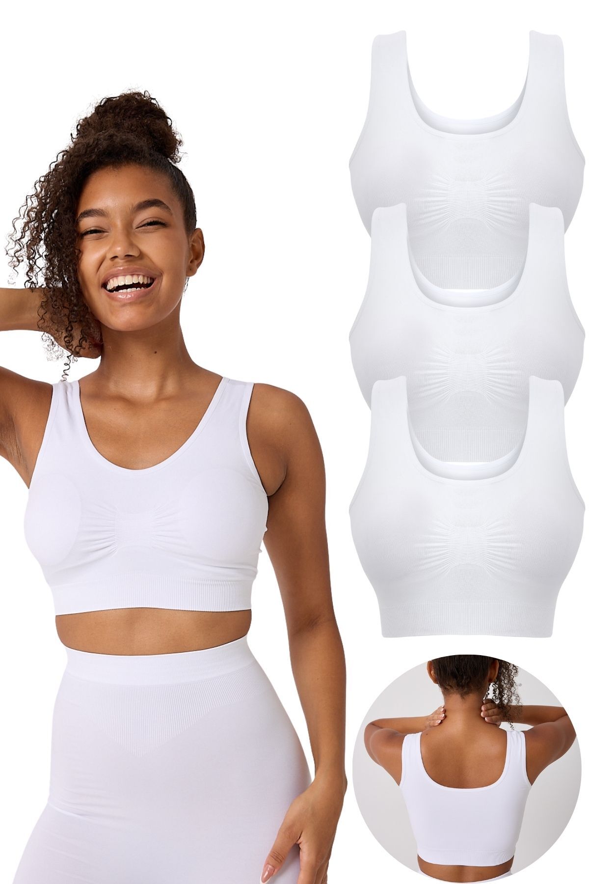 3'lü Kadın Dikişsiz Kalın Askılı Esnek Pedli Büstiyer