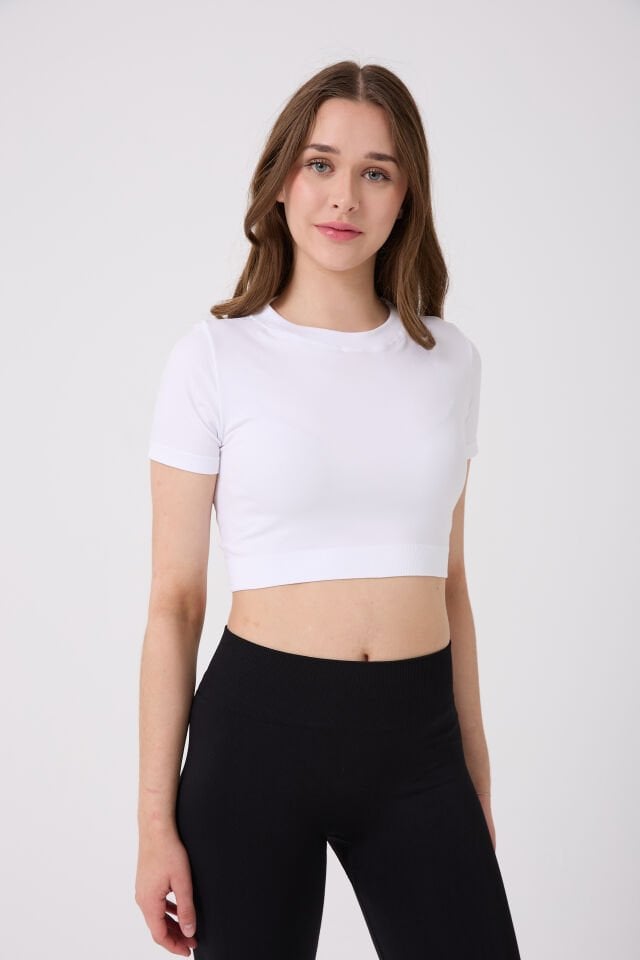 Kadın Kısa Kollu Esnek Basic Crop T-Shirt