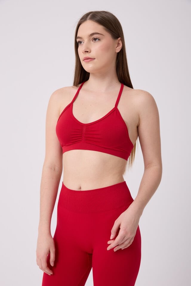 Dikişsiz Sporcu Sırt Detaylı Askılı Crop Büstiyer