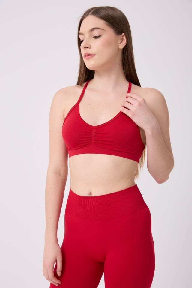 Dikişsiz Sporcu Sırt Detaylı Askılı Crop Büstiyer